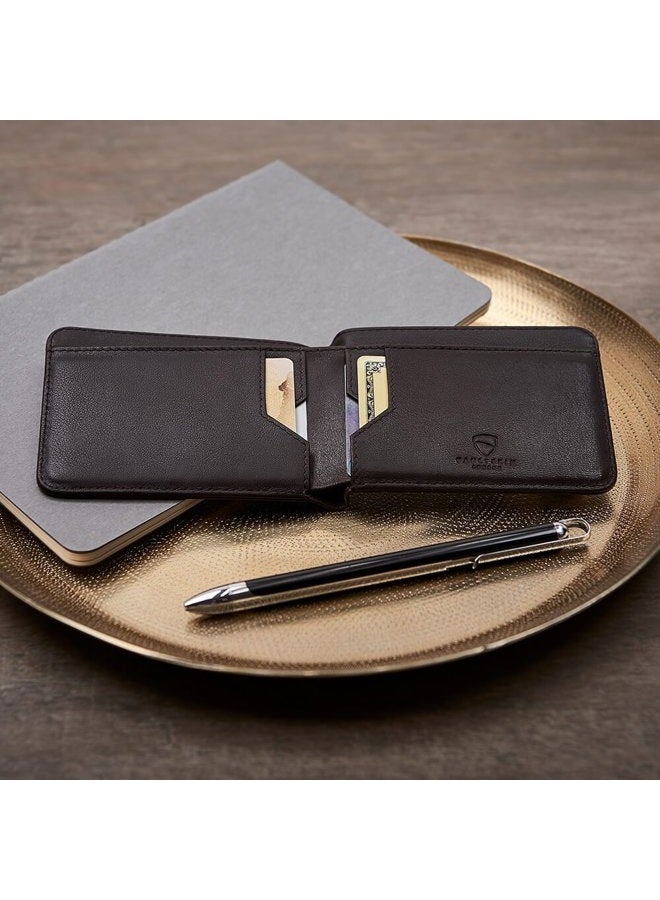 Vaultskin MANHATTAN Slim RFID Blocking Bifold Leather Wallet for Men - Minimalist Front Pocket Card Holder, Holds 9 Cards & Cash, Premium Italian Leather (Brown) - Image 3